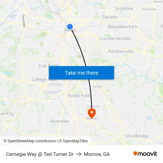 Carnegie Way @ Ted Turner Dr to Morrow, GA map