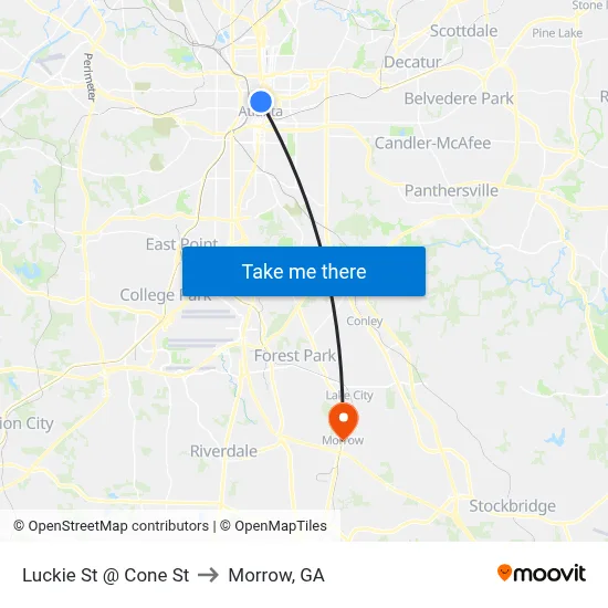 Luckie St @ Cone St to Morrow, GA map