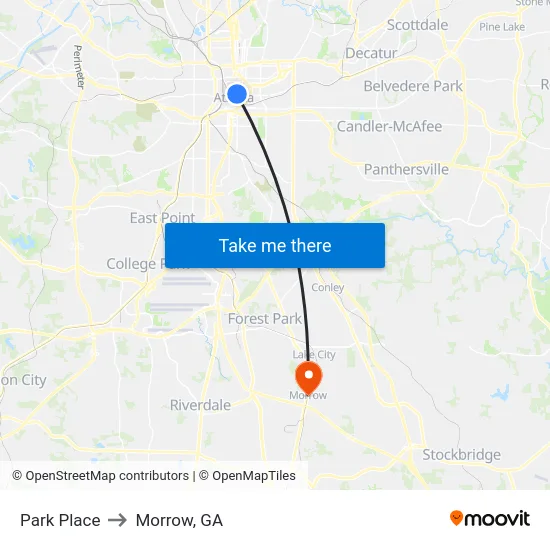 Park Place to Morrow, GA map