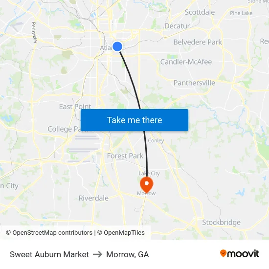 Sweet Auburn Market to Morrow, GA map