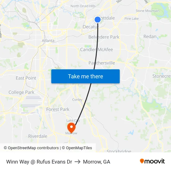 Winn Way @ Rufus Evans Dr to Morrow, GA map