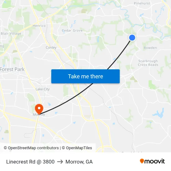 Linecrest Rd @ 3800 to Morrow, GA map