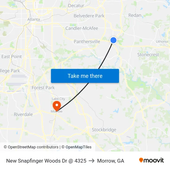 New Snapfinger Woods Dr @ 4325 to Morrow, GA map
