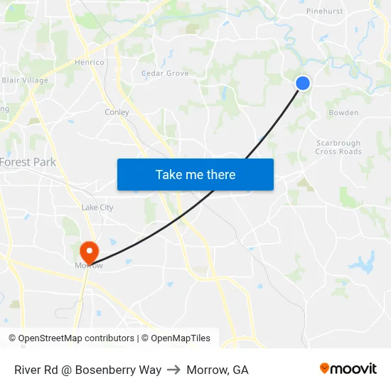 River Rd @ Bosenberry Way to Morrow, GA map