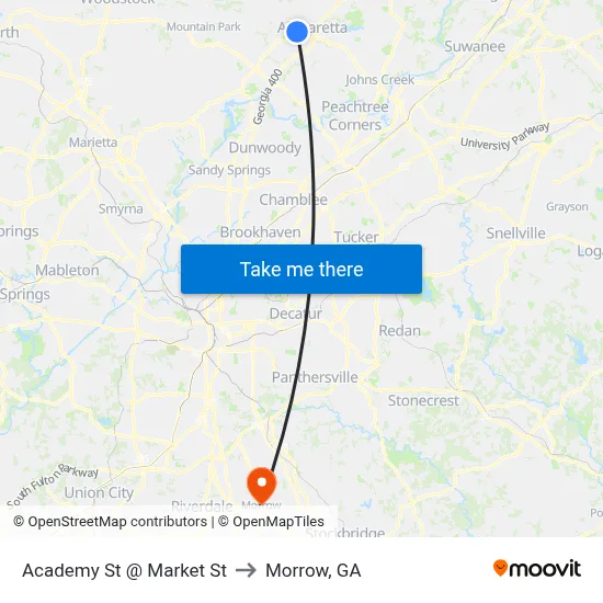 Academy St @ Market St to Morrow, GA map
