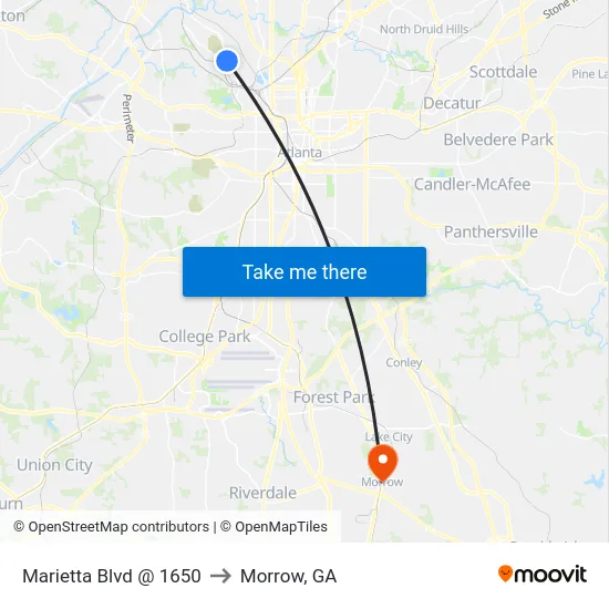 Marietta Blvd @ 1650 to Morrow, GA map