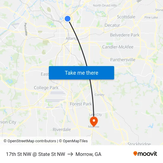 17th St NW @ State St NW to Morrow, GA map