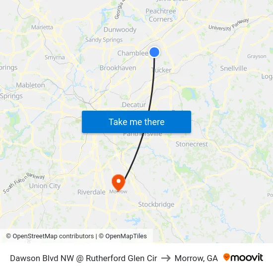Dawson Blvd NW @ Rutherford Glen Cir to Morrow, GA map