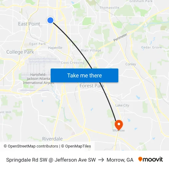 Springdale Rd SW @ Jefferson Ave SW to Morrow, GA map