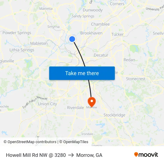 Howell Mill Rd NW @ 3280 to Morrow, GA map