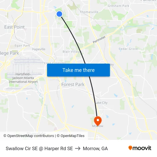 Swallow Cir SE @ Harper Rd SE to Morrow, GA map