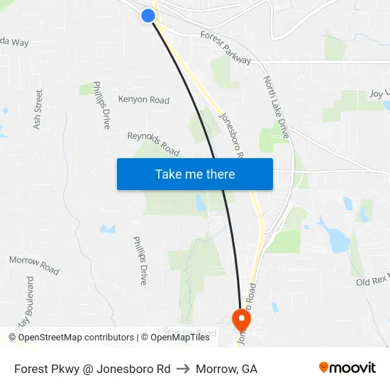 Forest Pkwy @ Jonesboro Rd to Morrow, GA map