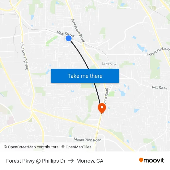 Forest Pkwy @ Phillips Dr to Morrow, GA map