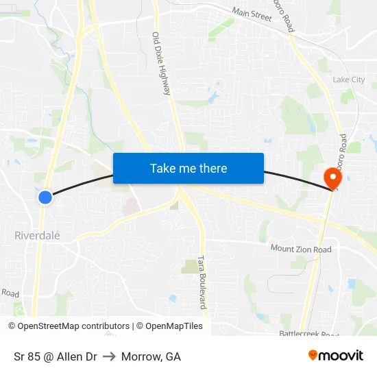 Sr 85 @ Allen Dr to Morrow, GA map