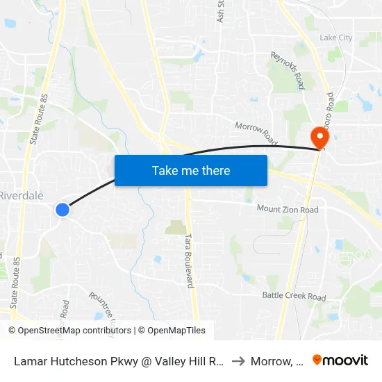 Lamar Hutcheson Pkwy @ Valley Hill Rd SW to Morrow, GA map