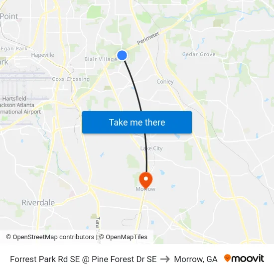 Forrest Park Rd SE @ Pine Forest Dr SE to Morrow, GA map