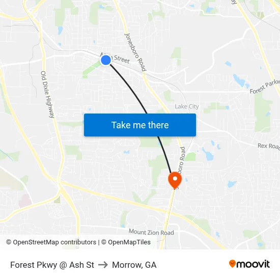 Forest Pkwy @ Ash St to Morrow, GA map