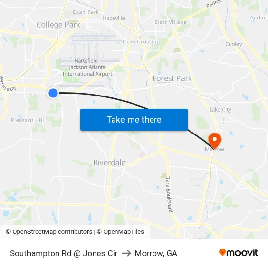Southampton Rd @ Jones Cir to Morrow, GA map