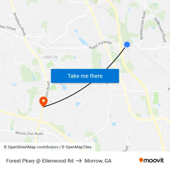 Forest Pkwy @ Ellenwood Rd to Morrow, GA map