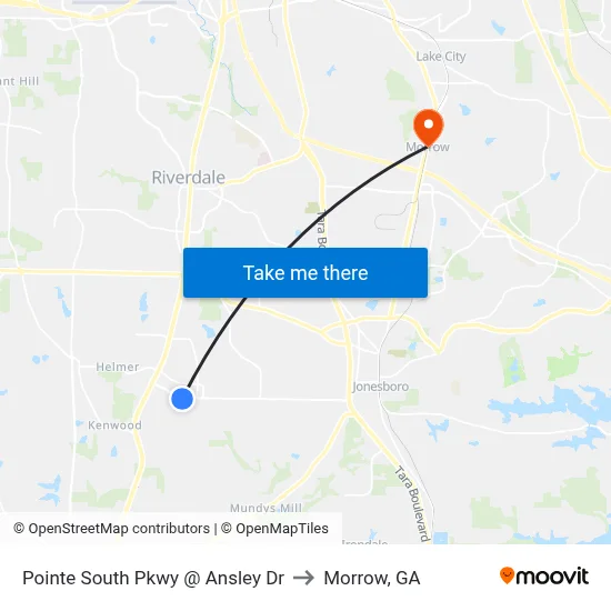 Pointe South Pkwy @ Ansley Dr to Morrow, GA map