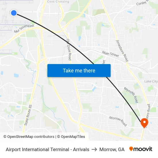 Airport International Terminal - Arrivals to Morrow, GA map