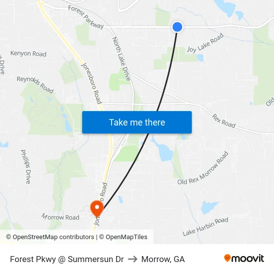 Forest Pkwy @ Summersun Dr to Morrow, GA map