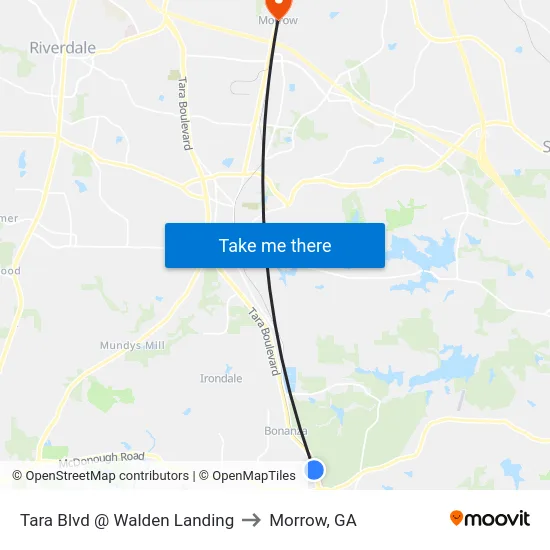 Tara Blvd @ Walden Landing to Morrow, GA map