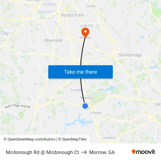 Mcdonough Rd @ Mcdonough Ct to Morrow, GA map