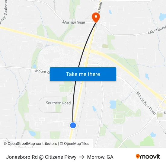 Jonesboro Rd @ Citizens Pkwy to Morrow, GA map