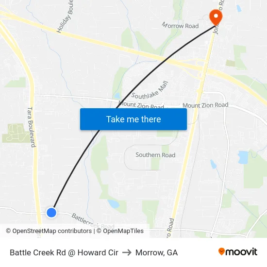 Battle Creek Rd @ Howard Cir to Morrow, GA map