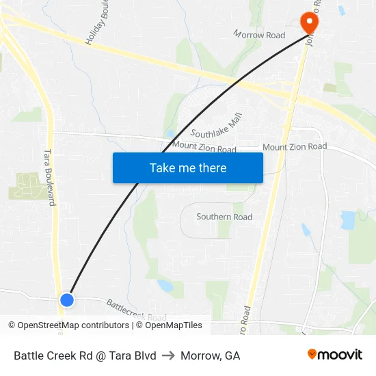 Battle Creek Rd @ Tara Blvd to Morrow, GA map