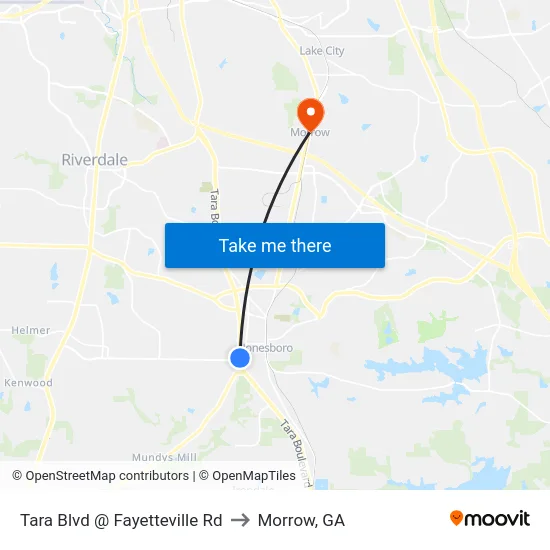 Tara Blvd @ Fayetteville Rd to Morrow, GA map