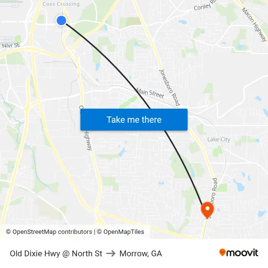Old Dixie Hwy @ North St to Morrow, GA map