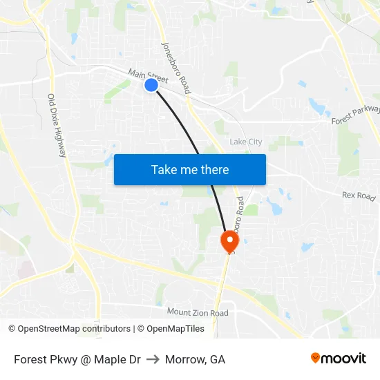 Forest Pkwy @ Maple Dr to Morrow, GA map
