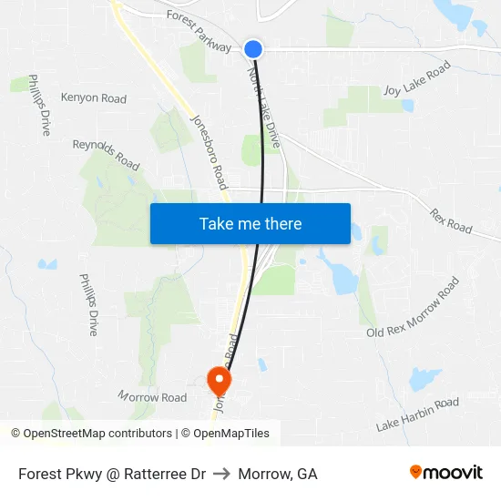 Forest Pkwy @ Ratterree Dr to Morrow, GA map