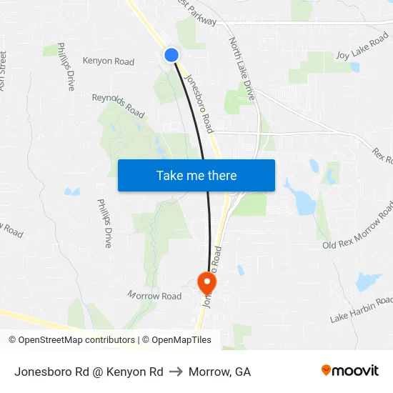 Jonesboro Rd @ Kenyon Rd to Morrow, GA map