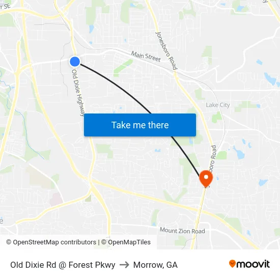 Old Dixie Rd @ Forest Pkwy to Morrow, GA map