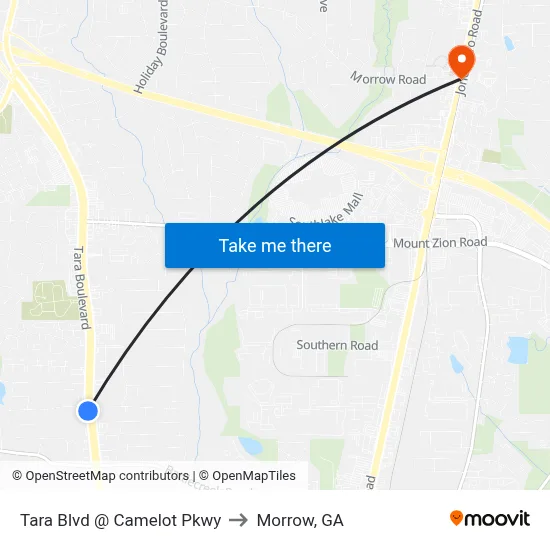 Tara Blvd @ Camelot Pkwy to Morrow, GA map
