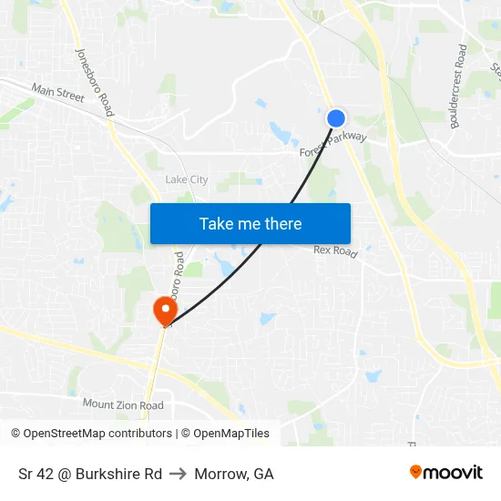Sr 42 @ Burkshire Rd to Morrow, GA map
