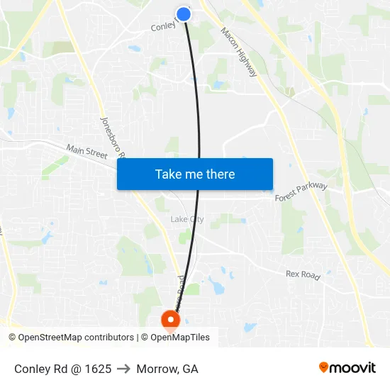 Conley Rd @ 1625 to Morrow, GA map
