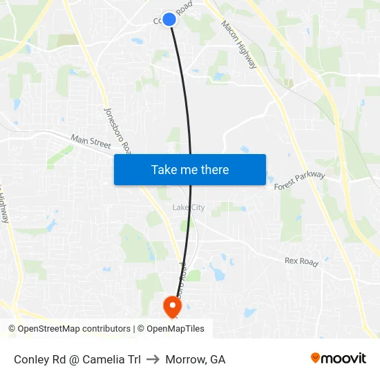 Conley Rd @ Camelia Trl to Morrow, GA map