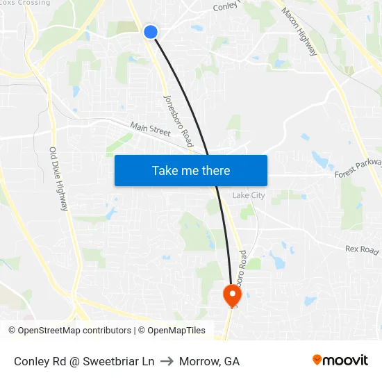 Conley Rd @ Sweetbriar Ln to Morrow, GA map