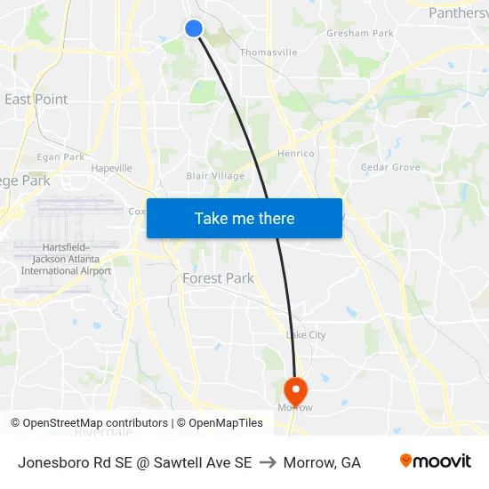 Jonesboro Rd SE @ Sawtell Ave SE to Morrow, GA map