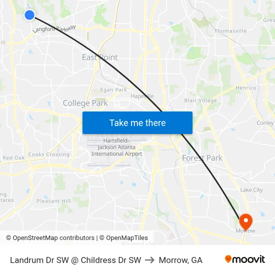 Landrum Dr SW @ Childress Dr SW to Morrow, GA map