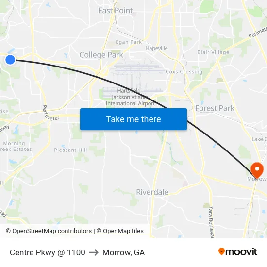 Centre Pkwy @ 1100 to Morrow, GA map