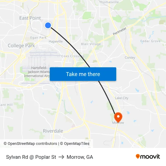 Sylvan Rd @ Poplar St to Morrow, GA map