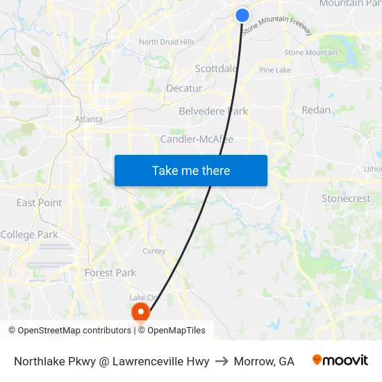Northlake Pkwy @ Lawrenceville Hwy to Morrow, GA map