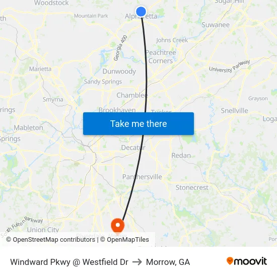 Windward Pkwy @ Westfield Dr to Morrow, GA map