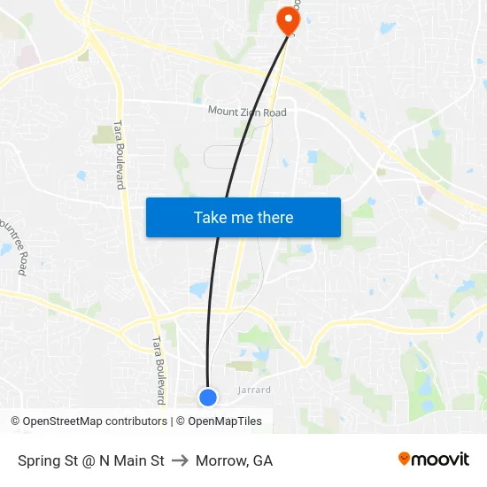 Spring St @ N Main St to Morrow, GA map
