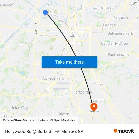 Hollywood Rd @ Burtz St to Morrow, GA map